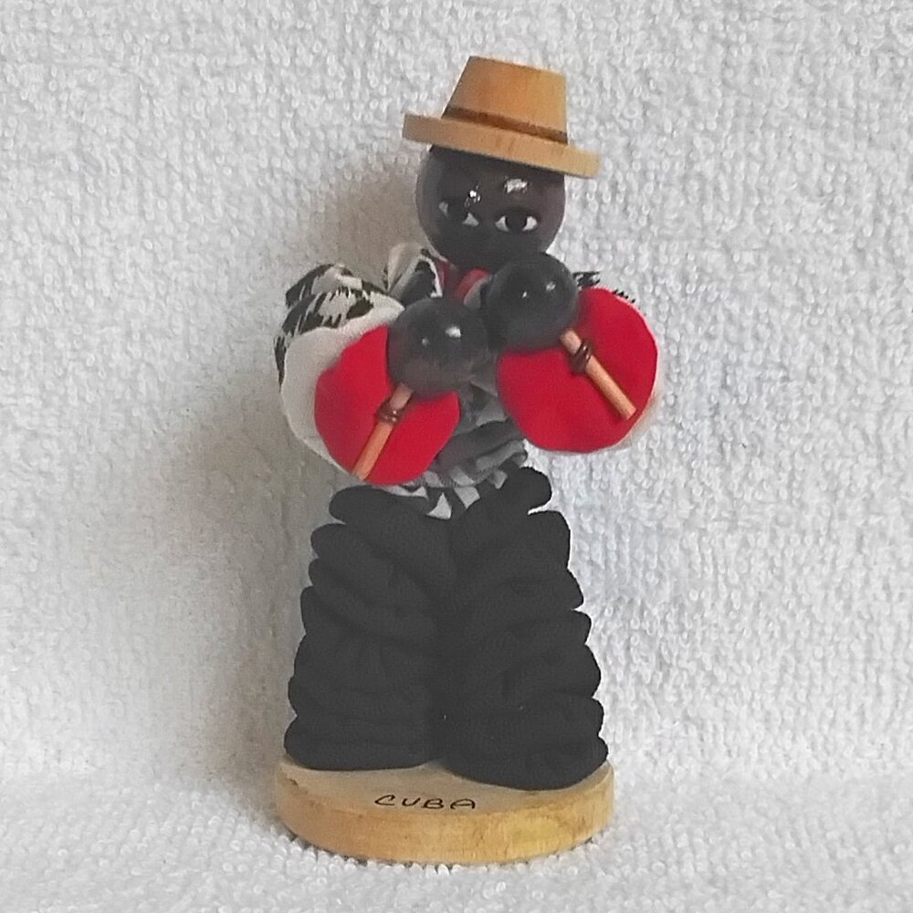 Authentic 5 5/8" Wood and Wire Poseable Cuban Maracas Player Miniature!!